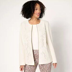 Susan Graver Regular Faux Leather Jacket with Laser Cut Detail Cream 2X A672546